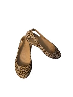 Crocs Shoes Women's Kadee Leopard Animal Print Slip On Ballet Flats Size 5 Comfy